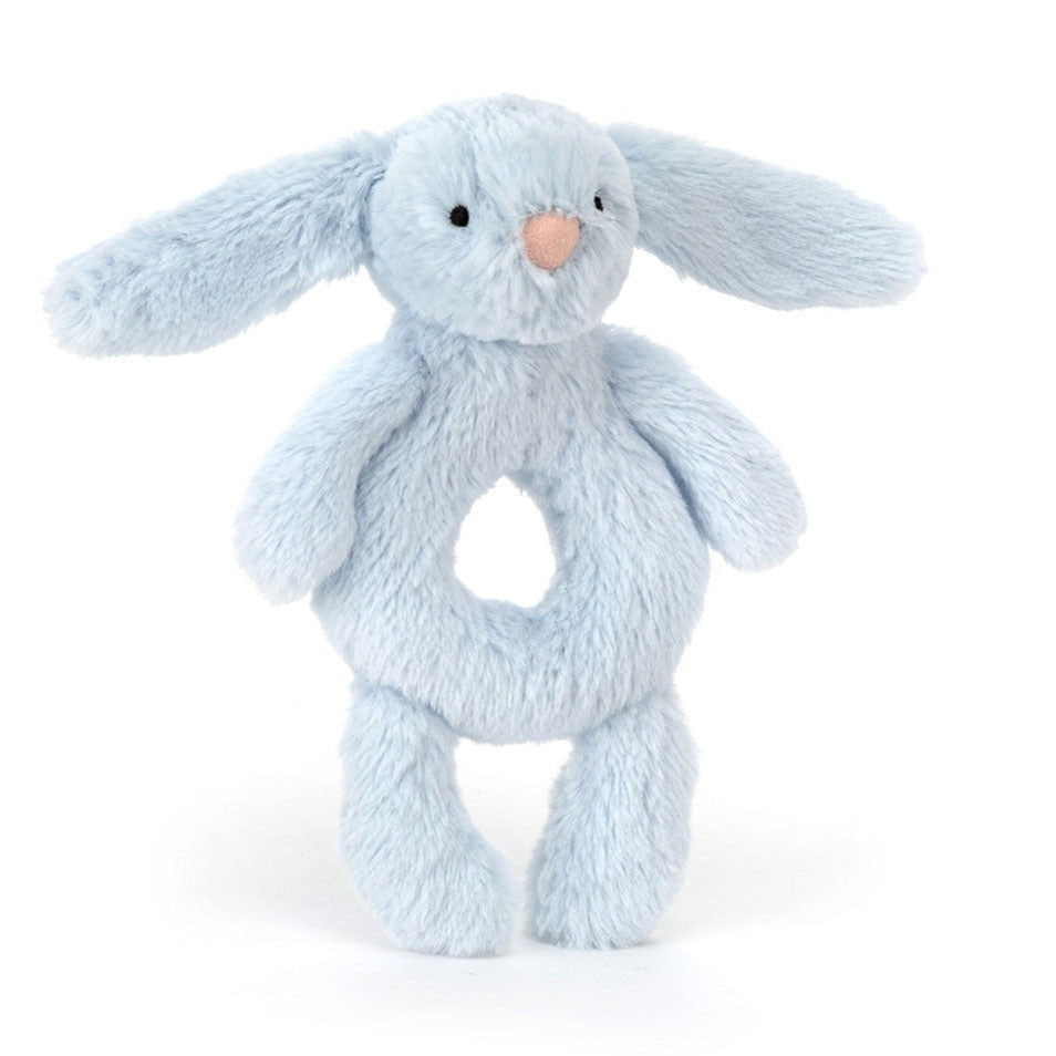 Jellycat: grzechotka króliczek jasny niebieski Bashful Bunny Ring Rattle 18 cm