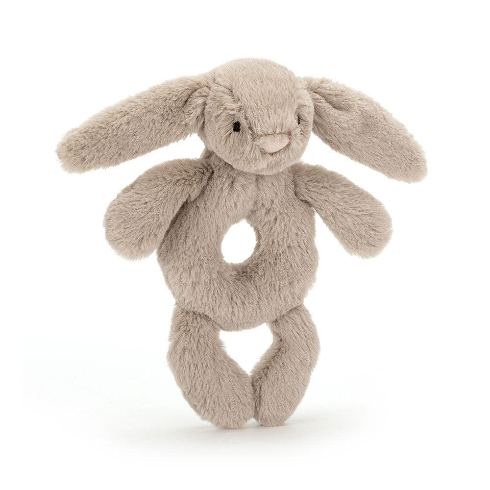 Grzechotka Jellycat Bashful Bunny Ring, króliczek 18 cm, miękki i przytulny, idealny dla maluszków, rozwija zmysły.