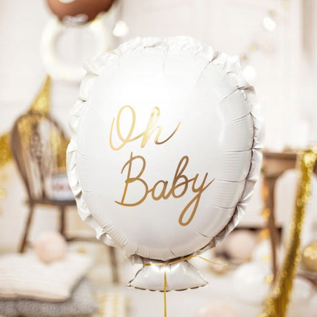 Balon foliowy Oh Baby Partydeco 69 cm z napisem, idealny na Baby Shower, doda wyjątkowego charakteru przyjęciu.