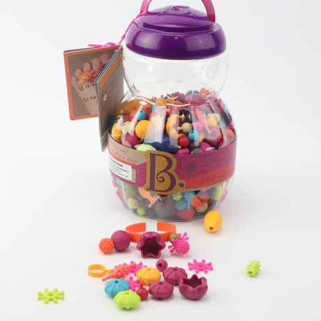 Zestaw do robienia bransoletek B.toys Pop-Arty - 500 kolorowych koralików w słoiku do tworzenia unikalnej biżuterii dla dzieci.