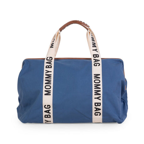 Duża, funkcjonalna i stylowa torba podróżna damska Childhome Mommy Bag Signature Indygo, idealna do wózka i na dziecięce drobiazgi.