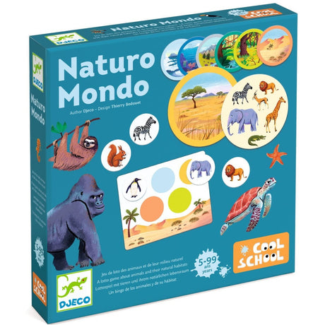 Gra edukacyjna Djeco Naturo Mondo dla 3-latka, odkrywaj 49 gatunków zwierząt i ich siedliska poprzez zabawę.