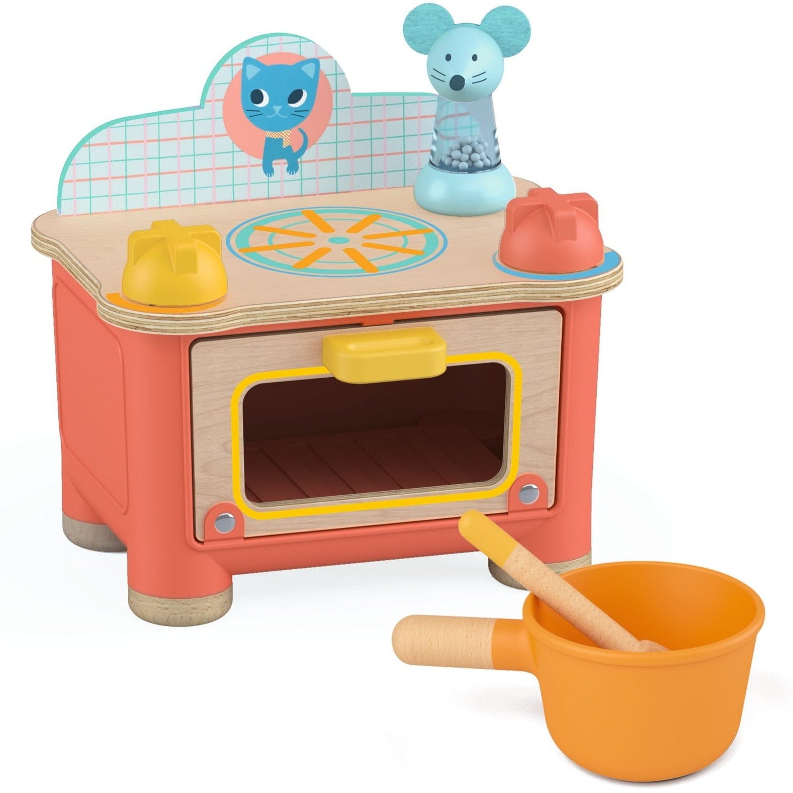 Djeco: una estufa de madera con horno, gatos cocineros