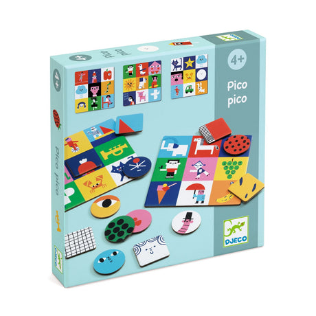 Edukacyjna gra planszowa Djeco Pico Pico Loto, połączenie loto i memory, dla 2-4 graczy, 4+ lat.