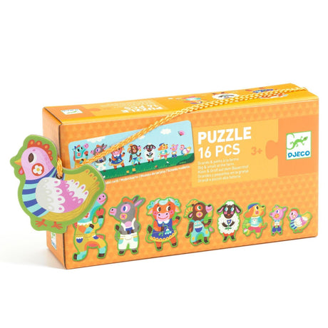 Puzzle Online Djeco Małe i Duże Farma, kolorowe duże elementy, rozwój umiejętności, logiczne myślenie, pierwsze puzzle dla malucha