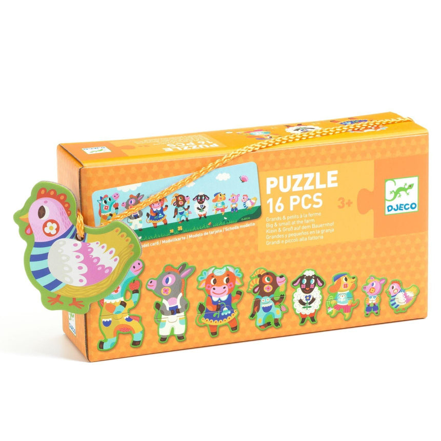 Puzzle Online Djeco Małe i Duże Farma, kolorowe duże elementy, rozwój umiejętności, logiczne myślenie, pierwsze puzzle dla malucha