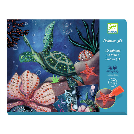 Zestaw kreatywny Djeco Głębia Oceanu - malowanie 3D dla dzieci, trójwymiarowe obrazy, perłowe farby, artystyczne przygody.