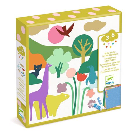 Zestaw kreatywny dla dzieci Djeco Pejzaże - twórz zachwycające kolaże z gotowych, kolorowych kształtów.