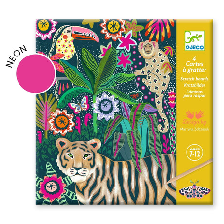 Wydrapywanka Djeco Rococo - kreatywna i relaksująca zabawa dla dzieci, odkrywaj neonowe ilustracje.