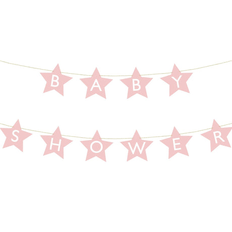 Girlanda Partydeco Baby Shower różowa, 3-metrowy baner gwiazdkowy napis, ozdoba na przyjęcie narodzin dziecka.