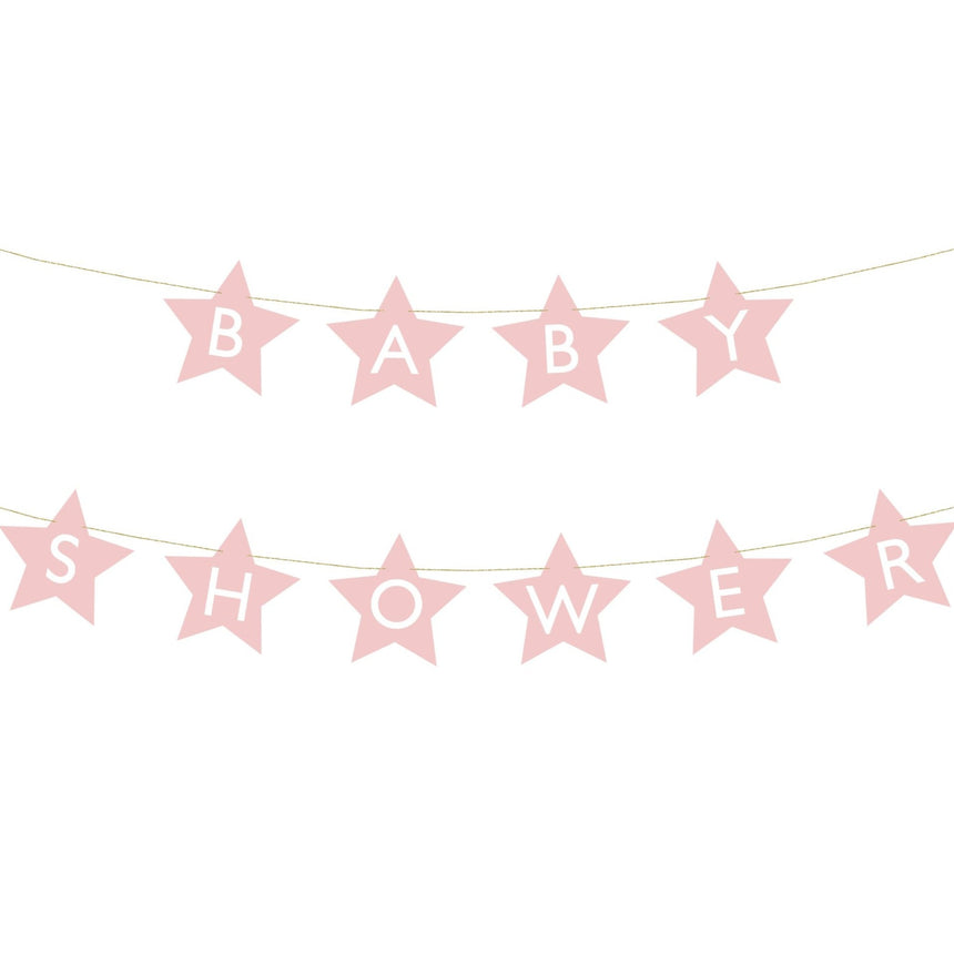 Girlanda Partydeco Baby Shower różowa, 3-metrowy baner gwiazdkowy napis, ozdoba na przyjęcie narodzin dziecka.