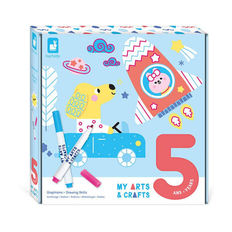 Kolorowanki dla dzieci Janod Szlaczki My Arts Crafts z 8 planszami i markerami rozwijają wyobraźnię i zdolności manualne.