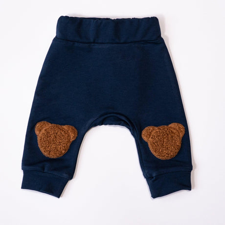 Granatowy dres niemowlęcy Kidealo Teddy Bear, wygodny i uroczy z łatkami misia, idealny dla chłopca i dziewczynki.