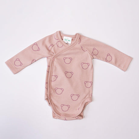 Różowe body niemowlęce Kidealo Teddy Bear z misiami, wygodne bawełniane body kopertowe dla niemowlaka do codziennego użytku.
