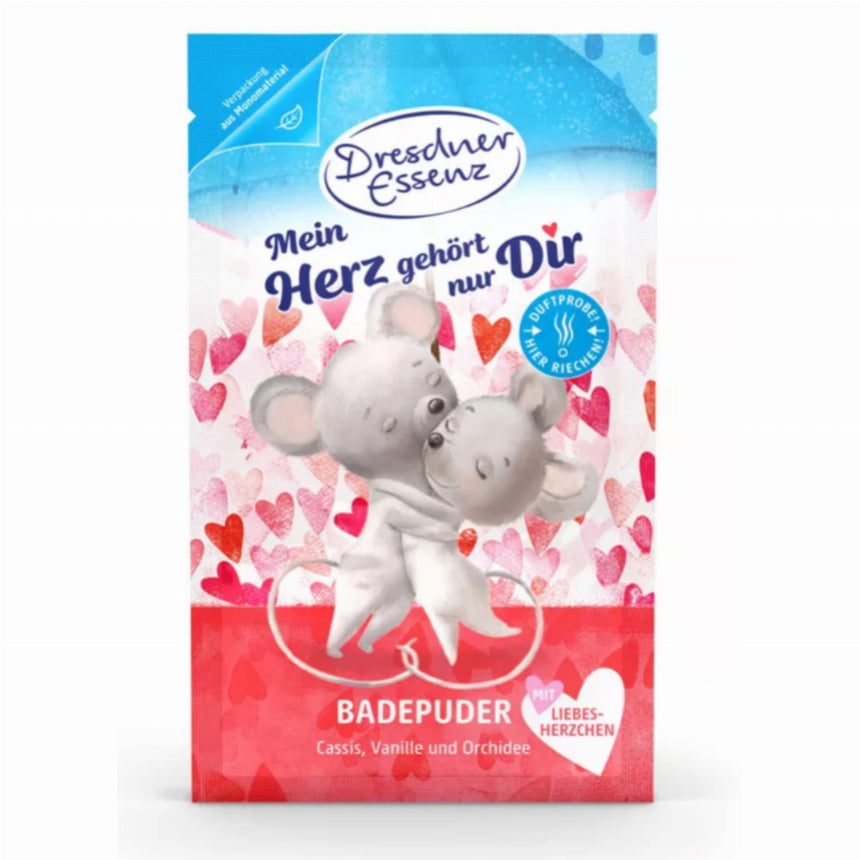 Romantyczna sól do kąpieli Dresdner Essenz z czarną porzeczką, wanilią i orchideą, 60 g, idealna do relaksu i pielęgnacji.
