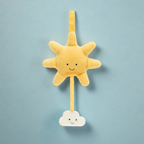 Kołysanka pozytywka Jellycat Amuseables Sun Musical Pull 20 cm dla dziewczynki, miękkie słoneczko z chmurką.