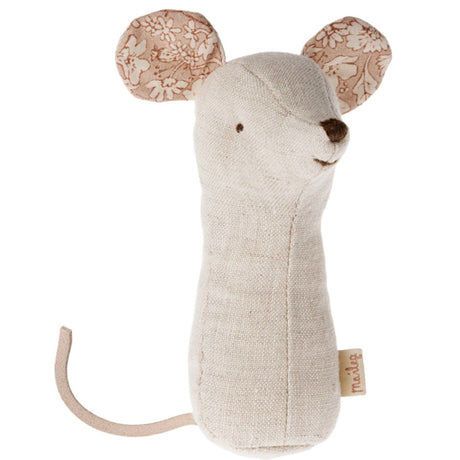 Grzechotka Maileg Lullaby Friends Mysz dla niemowlaka, miękka i bezpieczna, idealna dla małych rączek, delikatny design.