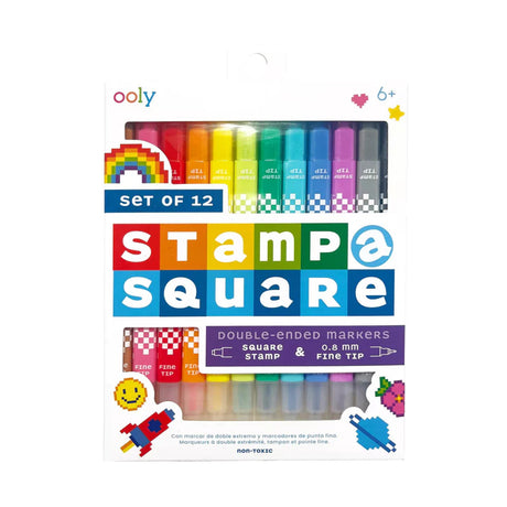 Pieczątki Ooly Pixel Art Stamp A Square 12 szt. z cienkopisami