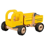 Drewniana wywrotka Goki, solidny samochód ciężarowy dla dzieci, idealna zabawka na placu budowy, z gumowymi oponami.