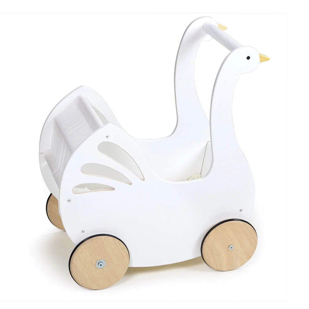 Tender Leaf Toys: drewniany wózek dla lalek z akcesoriami Łabędź