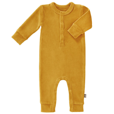 Welurowy rampers chłopięcy Fresk, Mimosa yellow, 0-3 miesiące, miękki i wygodny, idealny dla delikatnej skóry dziecka.