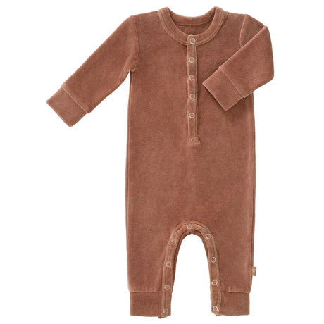 Rampers chłopięcy Fresk 0-3 miesiące Tawny brown, welurowy, wygodne zapięcie, miękki materiał, idealny dla niemowląt.
