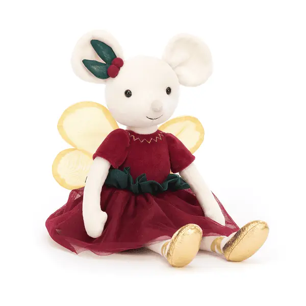Jellycat: maskotka wesoła myszka w bordowej sukience Sugar Plum 34 cm