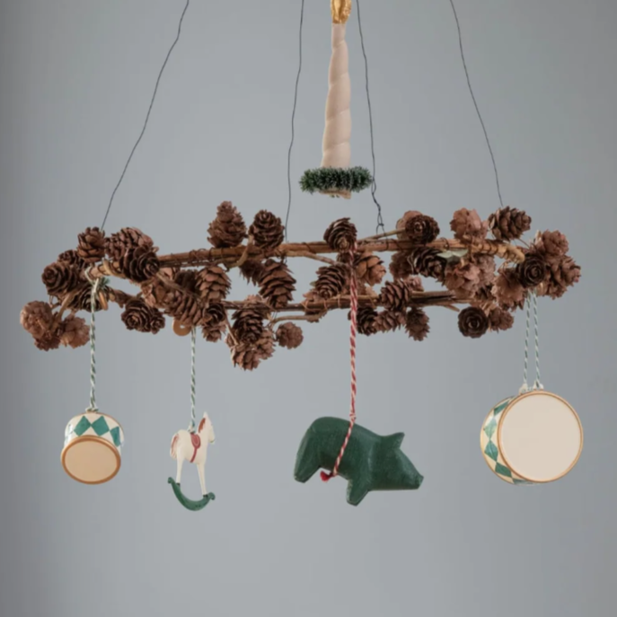 Maileg: Metal Christmas tree decoration Dark Green drum 1 pc.