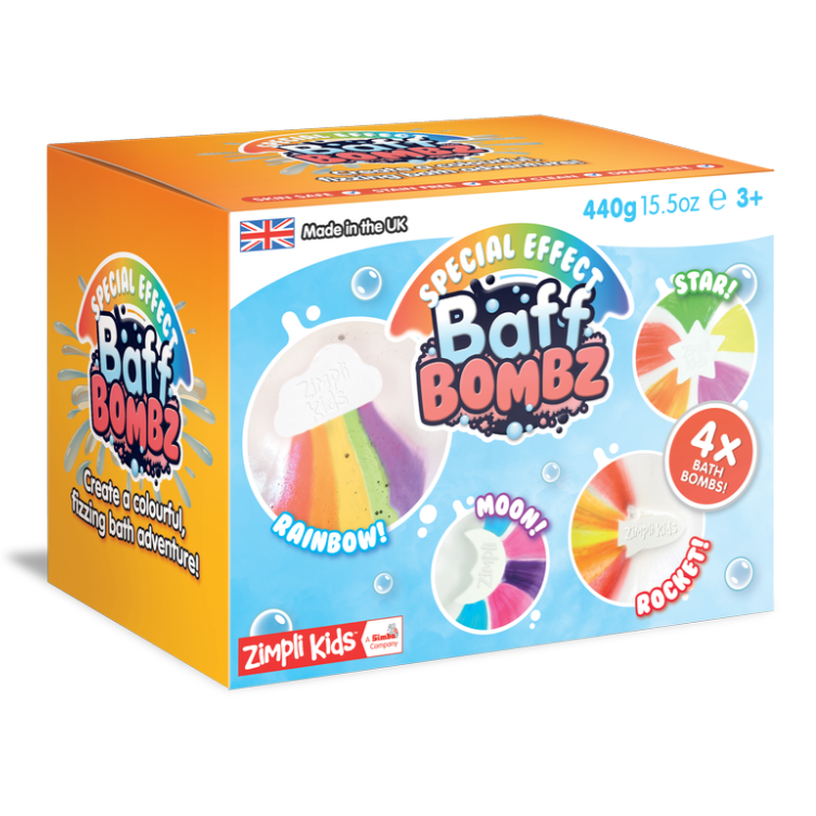 Zimpli Kids: Чарівні бомби для ванни, які змінюють колір веселки Baffa Bombz 4 PC.