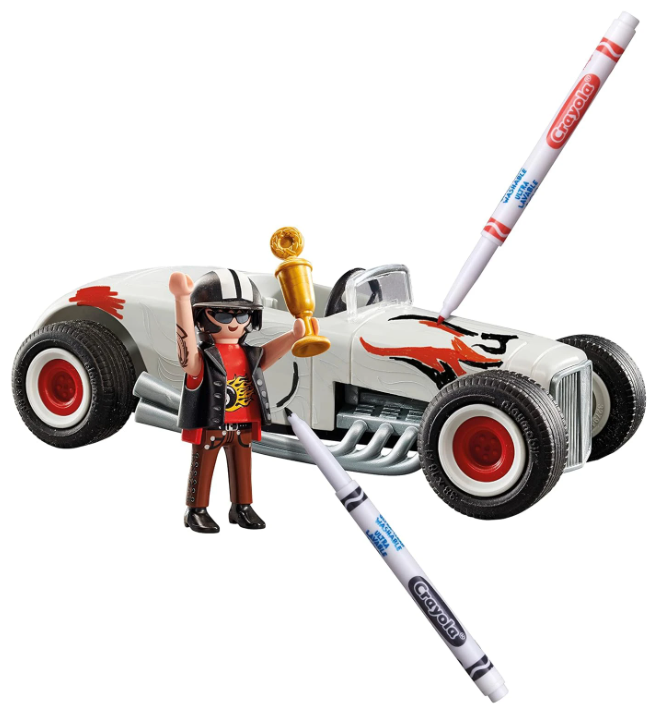 Playmobil Hot Rod auto wyścigowe z mazakami, dziecięce samochody do projektowania i zmywania kolorów wodą.