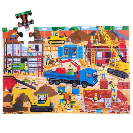 Duże Puzzle Bigjigs Toys Construction Floor dla dzieci, 48-elementowy zestaw placu budowy, rozwijający wyobraźnię.