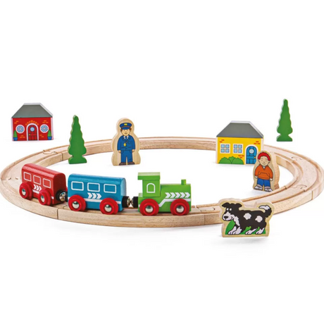 Drewniane tory Bigjigs Toys Moja Pierwsza Kolejka Set dla dzieci, idealne do kreatywnej zabawy z pociągiem.