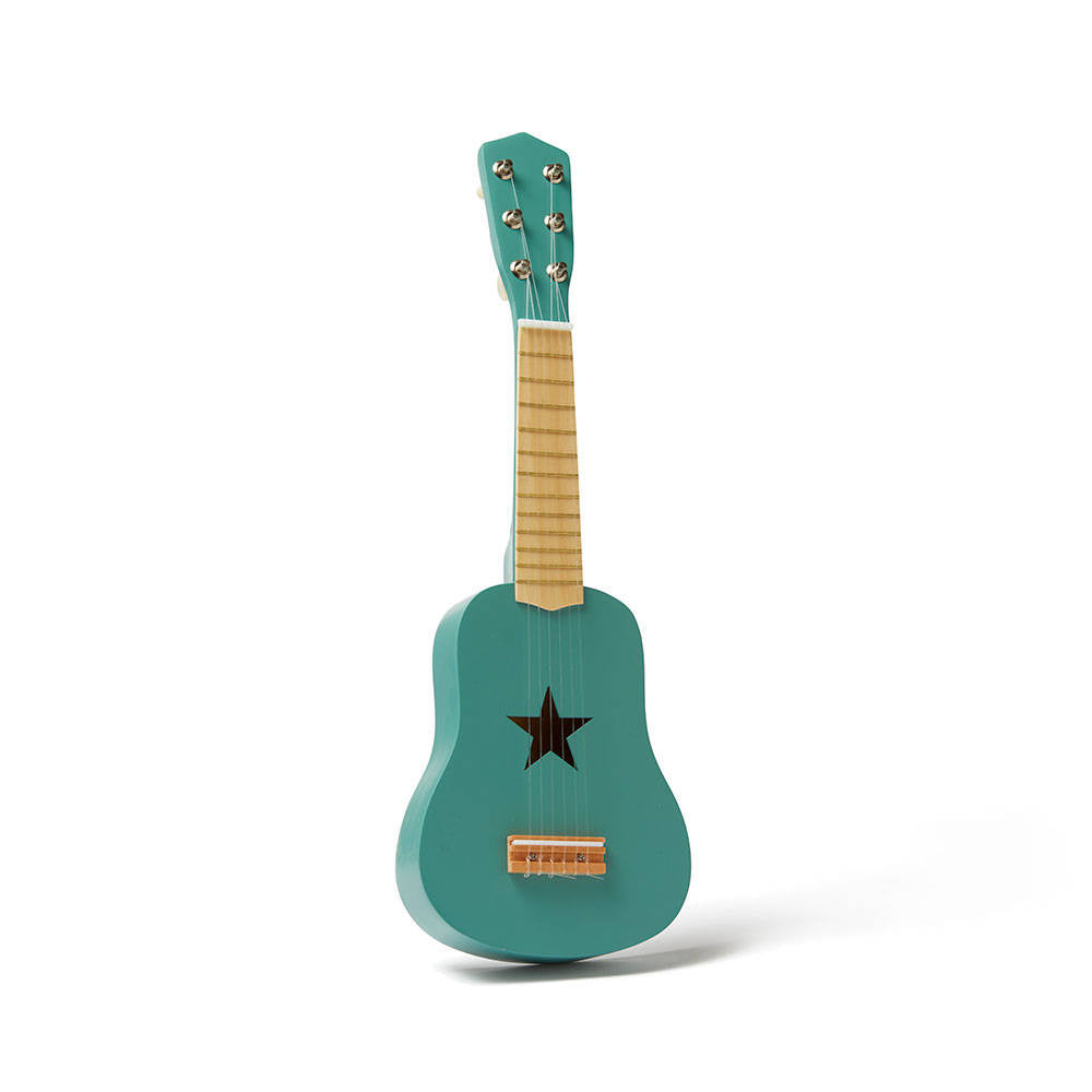 Drewniana gitara dla dzieci Kids Concept zielona, z poliamidowymi strunami i gwiazdą, idealna gitara zabawka.