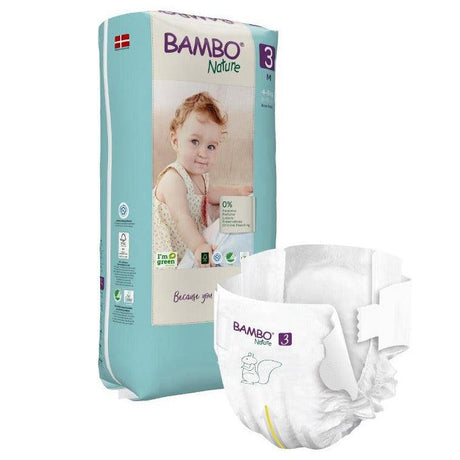 Pieluchy jednorazowe Bambo Nature Midi 4-8 kg, 52 szt., delikatne, chłonne, hipoalergiczne, idealne dla wrażliwej skóry noworodka.