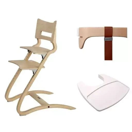 Leander - Classic ™ стілець для годування, натуральний + бар'єр, натуральний + лоток, білий - набір