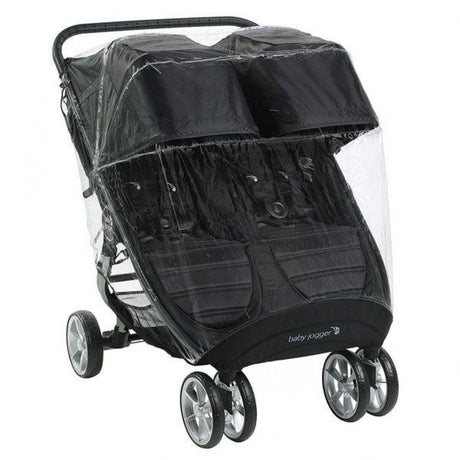 Folia przeciwdeszczowa na wózek Baby Jogger City Mini 2 GT2 Double, ochroni przed deszczem i wiatrem, zapewnia komfort i widoczność.
