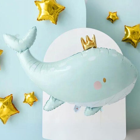 Balon foliowy wieloryb Partydeco 93 cm na urodziny lub Baby Shower, urocza dekoracja dla dzieci i dorosłych.