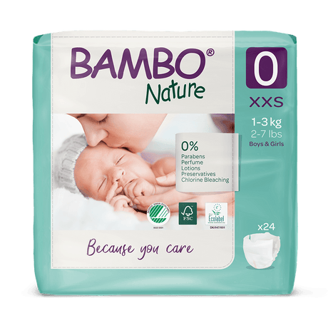 Pieluchy Bambo Nature Premature 0 XXS 1-3 kg 24 szt. - delikatne, oddychające, idealne dla wcześniaków, minimalizują alergie.