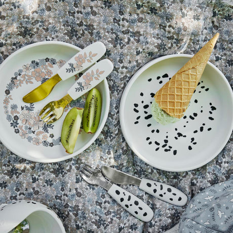 Sztućce silikonowe dla dzieci Elodie Details Dalmatian Dots talerzyk zestaw
