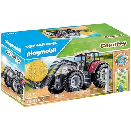 Playmobil Country Duży Traktor, elektryczny traktor dla dzieci z otwieranym dachem i hakiem holowniczym, idealny do zabawy na farmie.