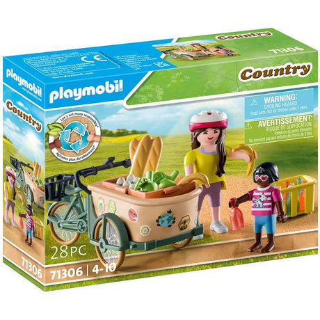 Rower Playmobil Country Towarowy, idealny na farmę, z figurkami kobiety i dziecka oraz 28 elementami akcesoriów.