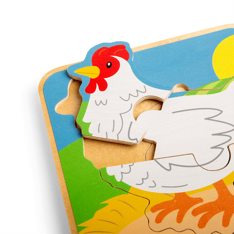 Puzzle drewniane dla dzieci Bigjigs Toys Lifecycle kura to edukacyjna gra prezentująca cykl życia kury.
