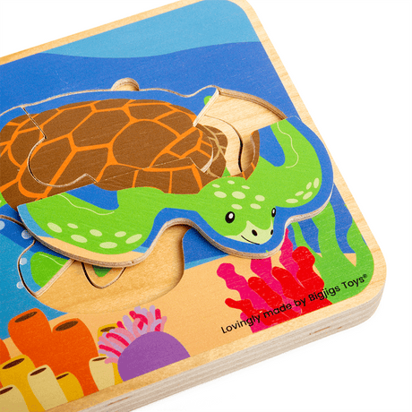 Drewniane puzzle warstwowe dla dzieci, żółw morski, cykl życia, edukacyjne, Bigjigs Toys.