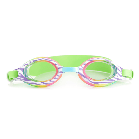 Okulary do pływania dla dzieci Bling2o Tęczowa Zebra Aqua2ude z ochroną UV i przeciwmgielnymi szkłami.