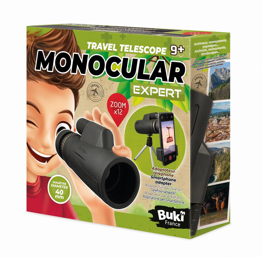 Kompaktowy teleskop Buki Ekspert dla dzieci, 12-krotne przybliżenie, monokular z adapterem do smartfona, idealny na prezent.