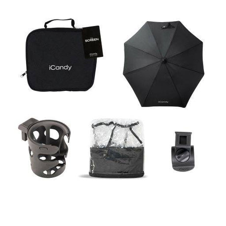 Wielofunkcyjny wózek dziecięcy iCandy Core z moskitierą, parasolem UV i uchwytem na kubek dla komfortu i bezpieczeństwa dziecka.