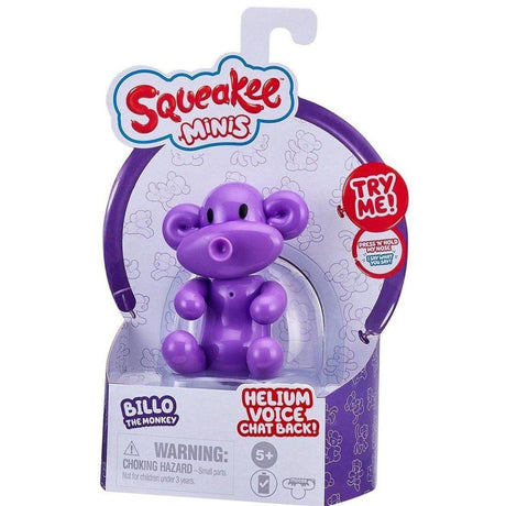 Interaktywna małpka zabawka Cobi Billo Squeakee Minis wygląda jak balonik, powtarza słowa helowym głosem.