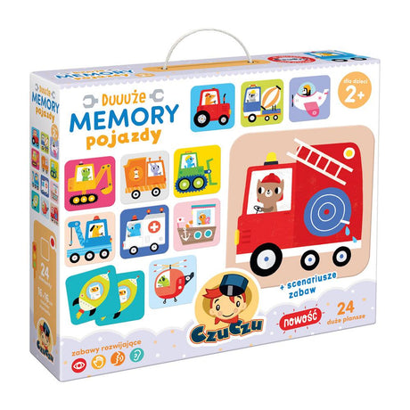 Gra Memory Czuczu Pojazdy – kolorowe kartoniki do ćwiczenia spostrzegawczości i pamięci dla najmłodszych.