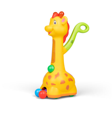 Żyrafa edukacyjna Dumel z piłeczkami, światełkami i melodyjkami wspomaga rozwój motoryki i koordynacji dziecka.