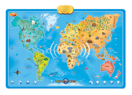 Interaktywna mapa świata Dumel ze zwierzętami odkrywa 72 najdziwniejsze i fascynujące zwierzęta globu dla dzieci.
